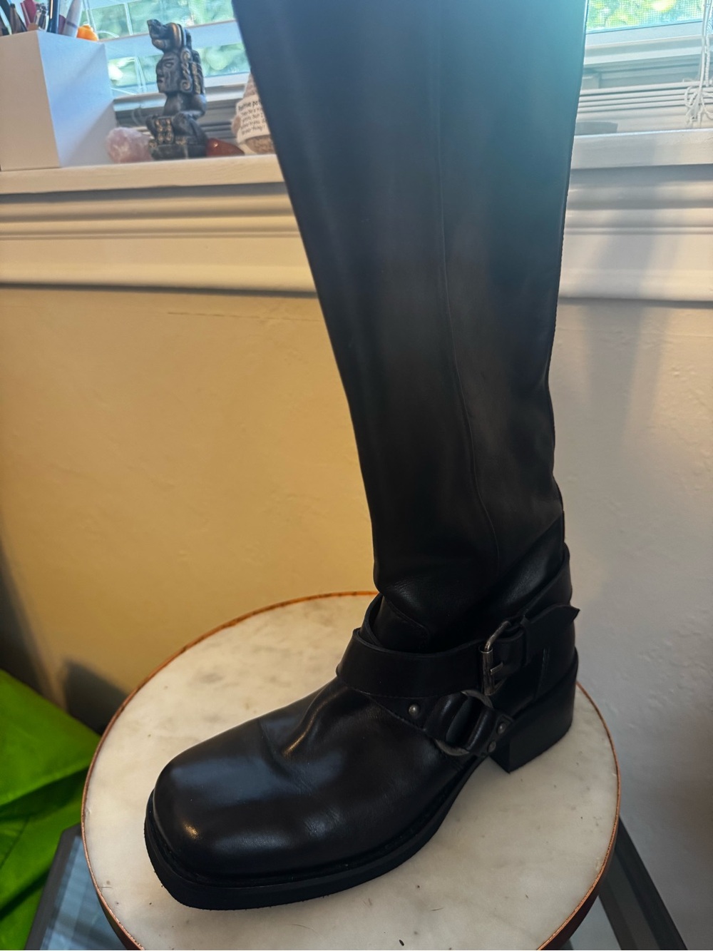 Chocolat Blu Black Leather Knee-High Motorcycle Boots
